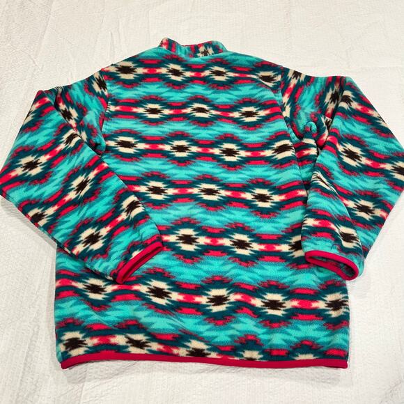Patagonia Synchilla Womens Medium Blue T Snap Fleece Jacket Pullover Geometric - Picture 3 of 9